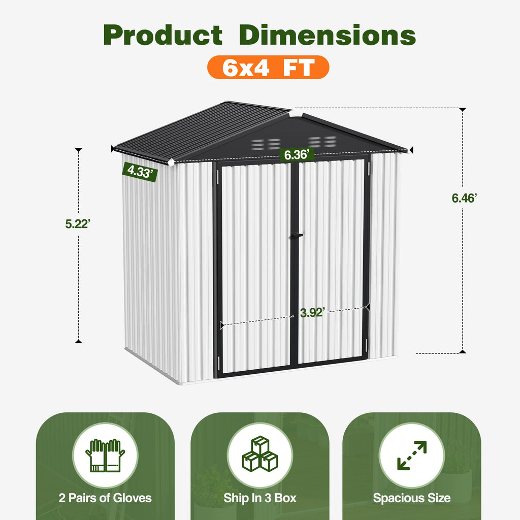 6 x 4 FT Waterproof Metal Outdoor Storage Shed C810