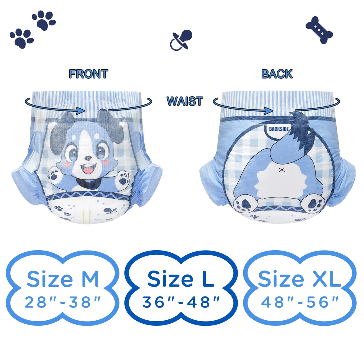 Adjustable Hook-and-Loop Fastener Closure Adult Printed Cloth Back Diaper 10 Pieces Medium 28"-38" R224