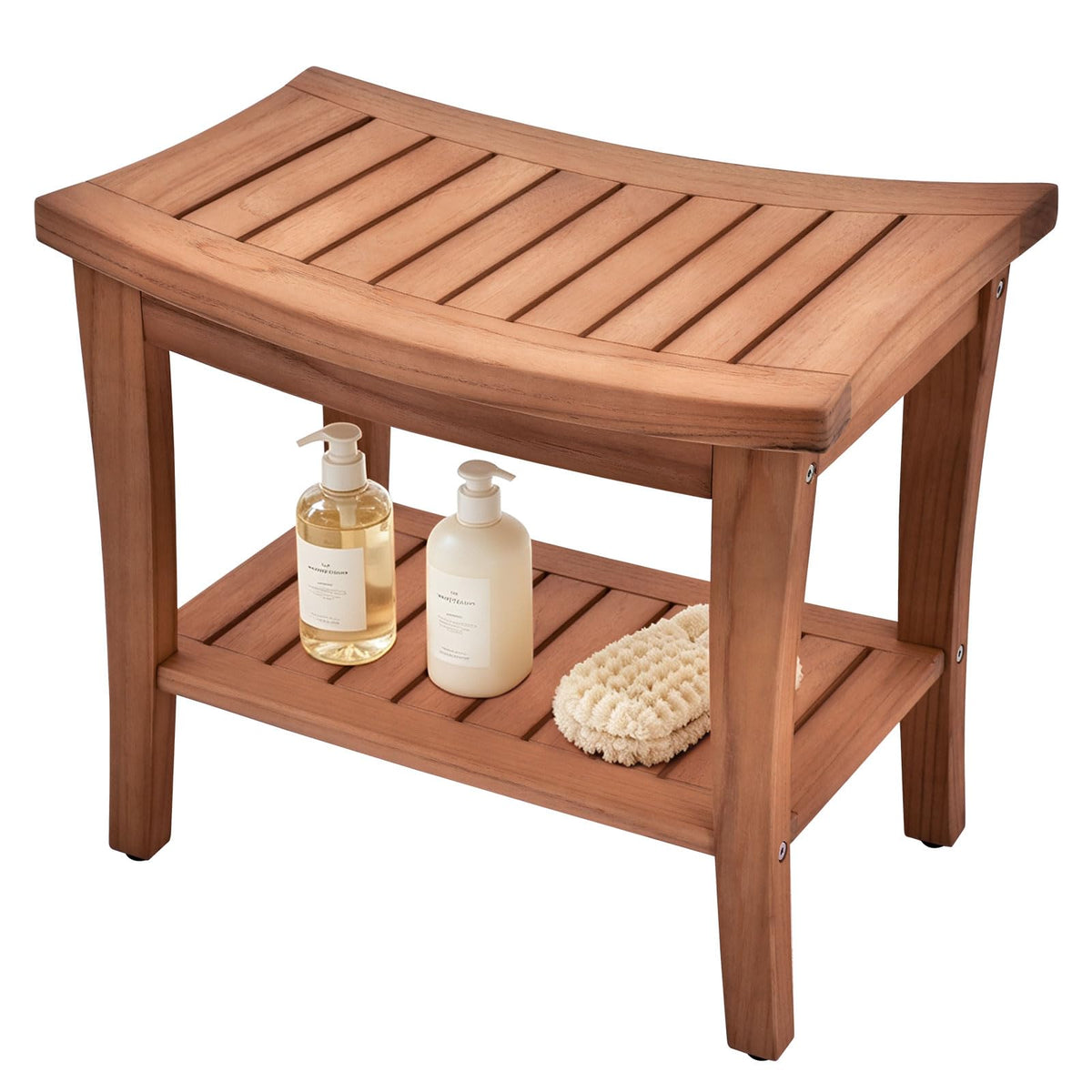 Teak Shower Bench Stool with Shelf V93457