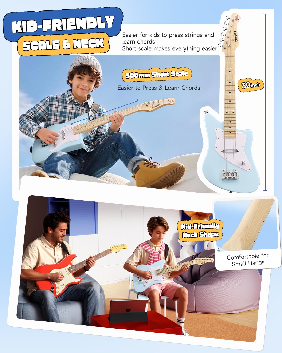 30 Inch Kids Electric Guitar Beginner Kit Blue X535