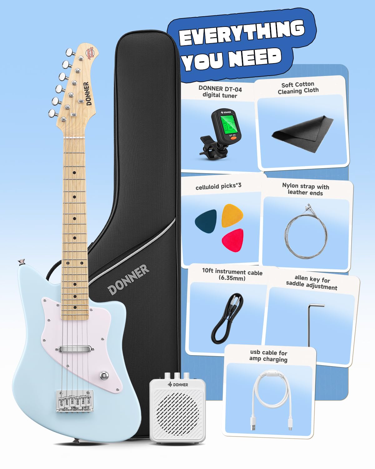 30 Inch Kids Electric Guitar Beginner Kit Blue X535