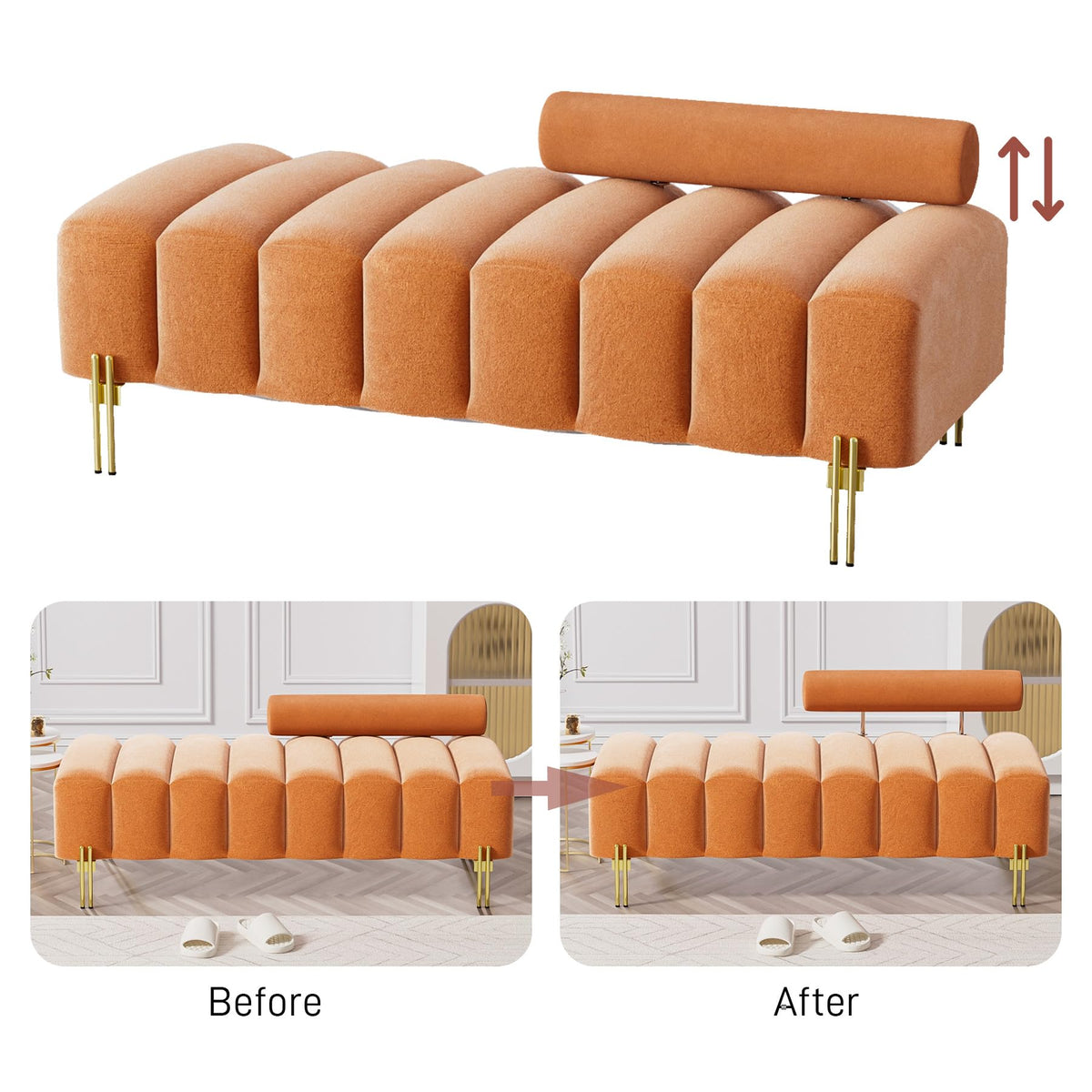 Orange Velvet Bench Ottoman D237731