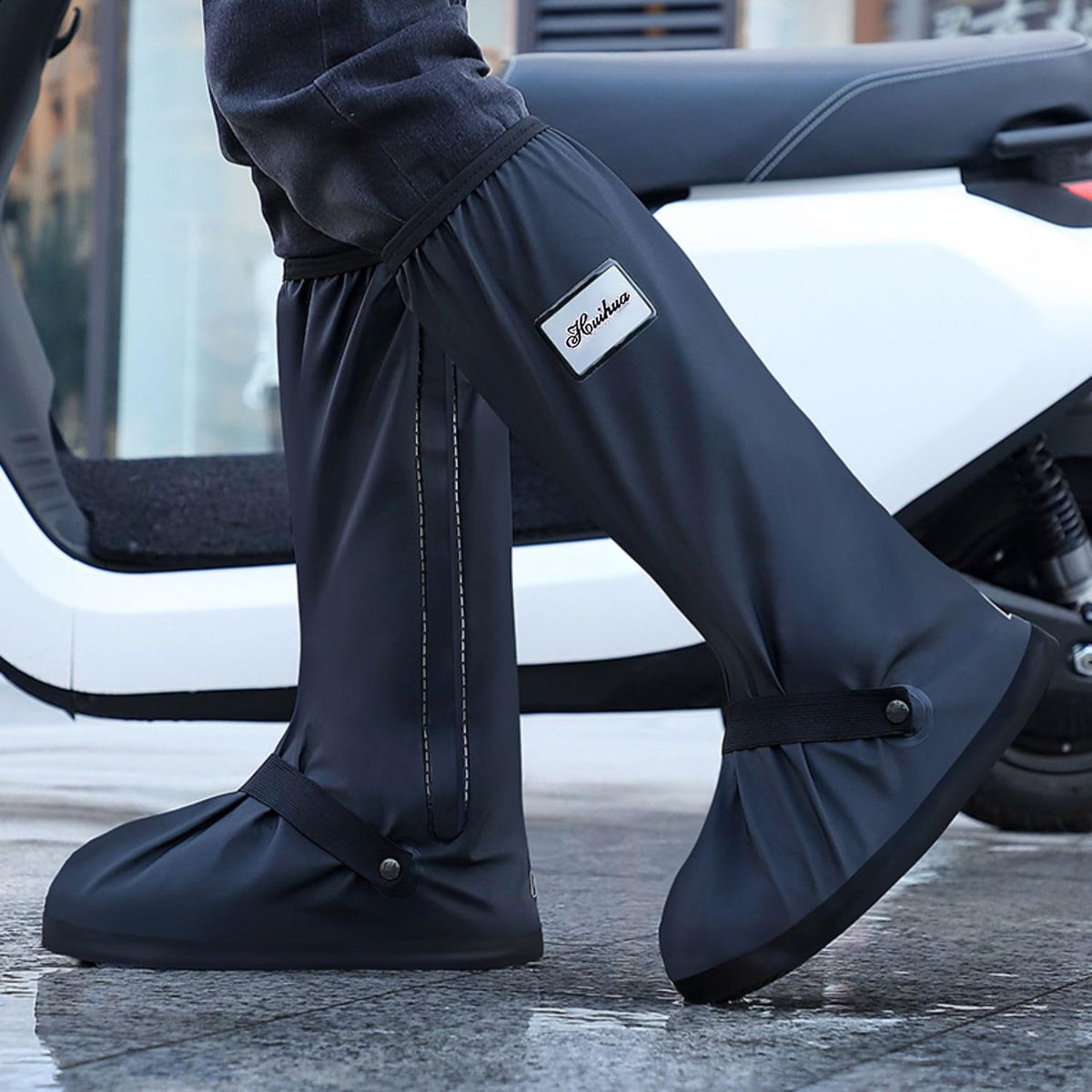 Black Waterproof Rain Boot Shoe Cover with Reflector B8333