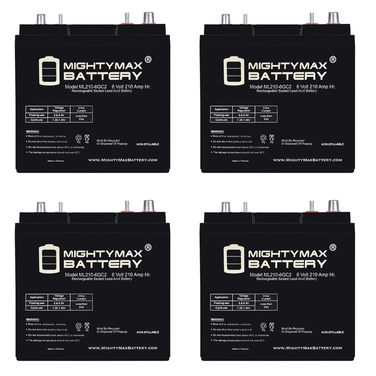 6V 210AH Dual Terminal SLA Replacement Battery 4 Pack Y222