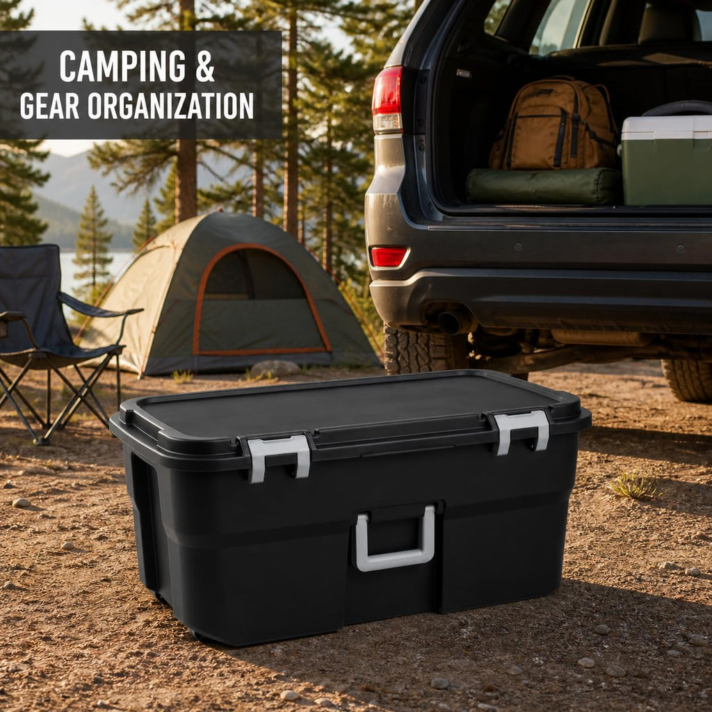 Rolling Storage Trunk with Wheels and Handle, 22 Gallon Black Bin A6703