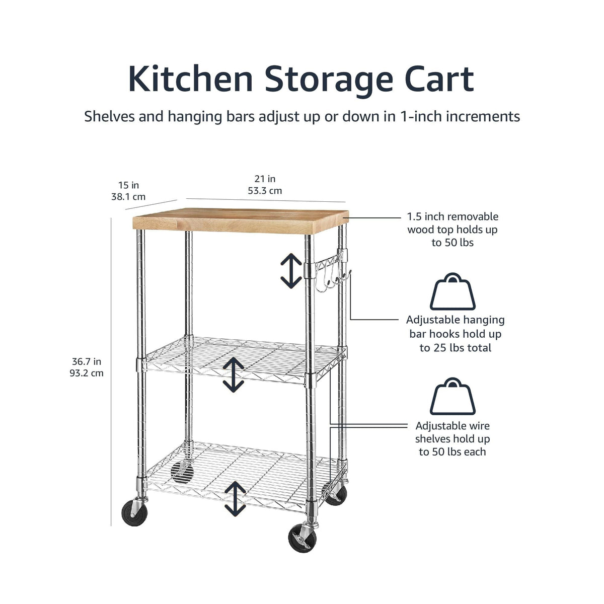 3-Tier Kitchen Storage Rack with Caster Wheels F634568