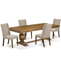 5-piece Wooden Dining Room Set with 4 Light Tan Linen Chairs T8532