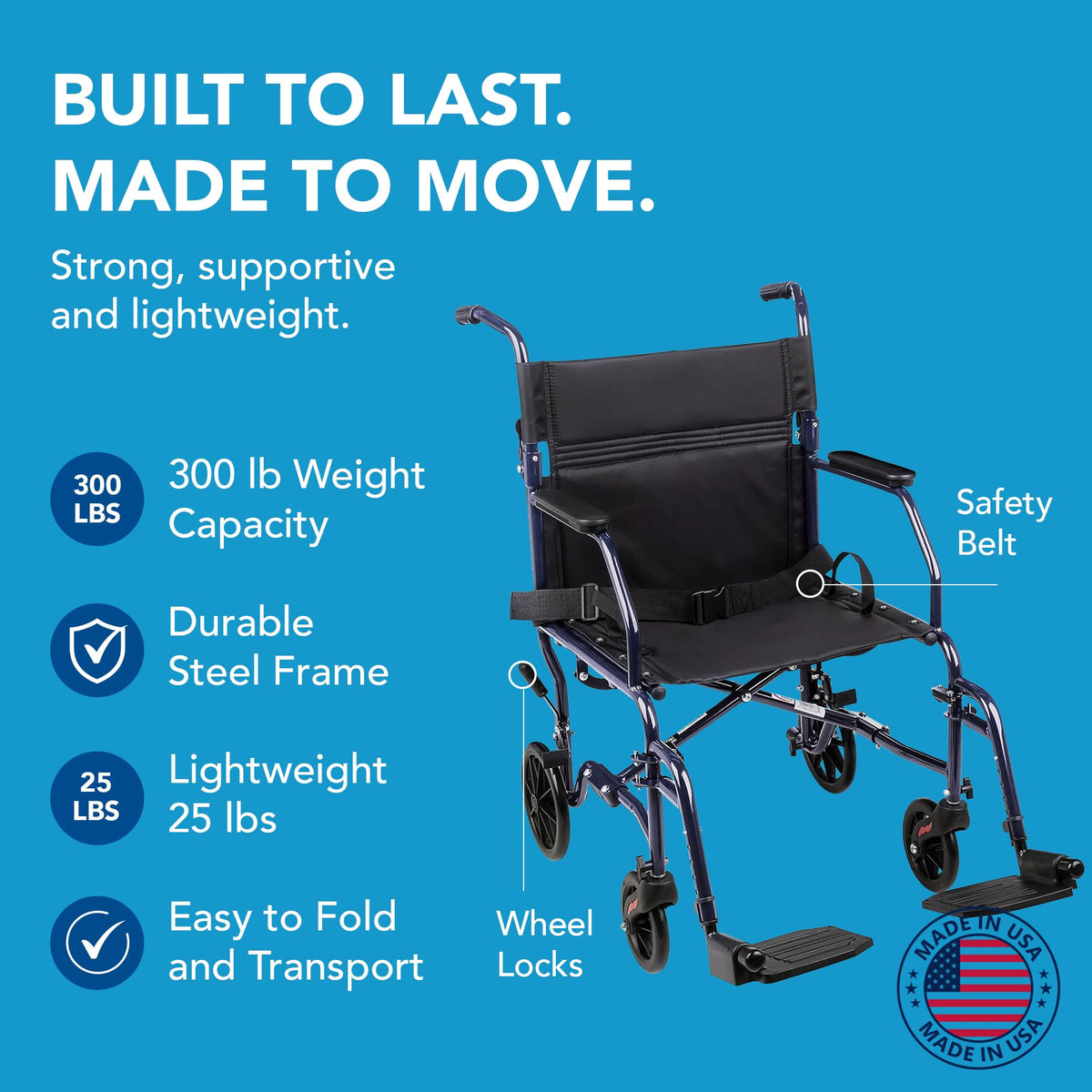 Folding Transport Wheelchair with 19 inch Seat L678648