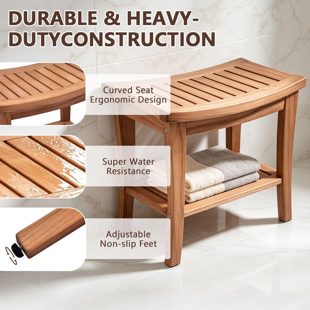 Teak Shower Bench Stool with Shelf V93457