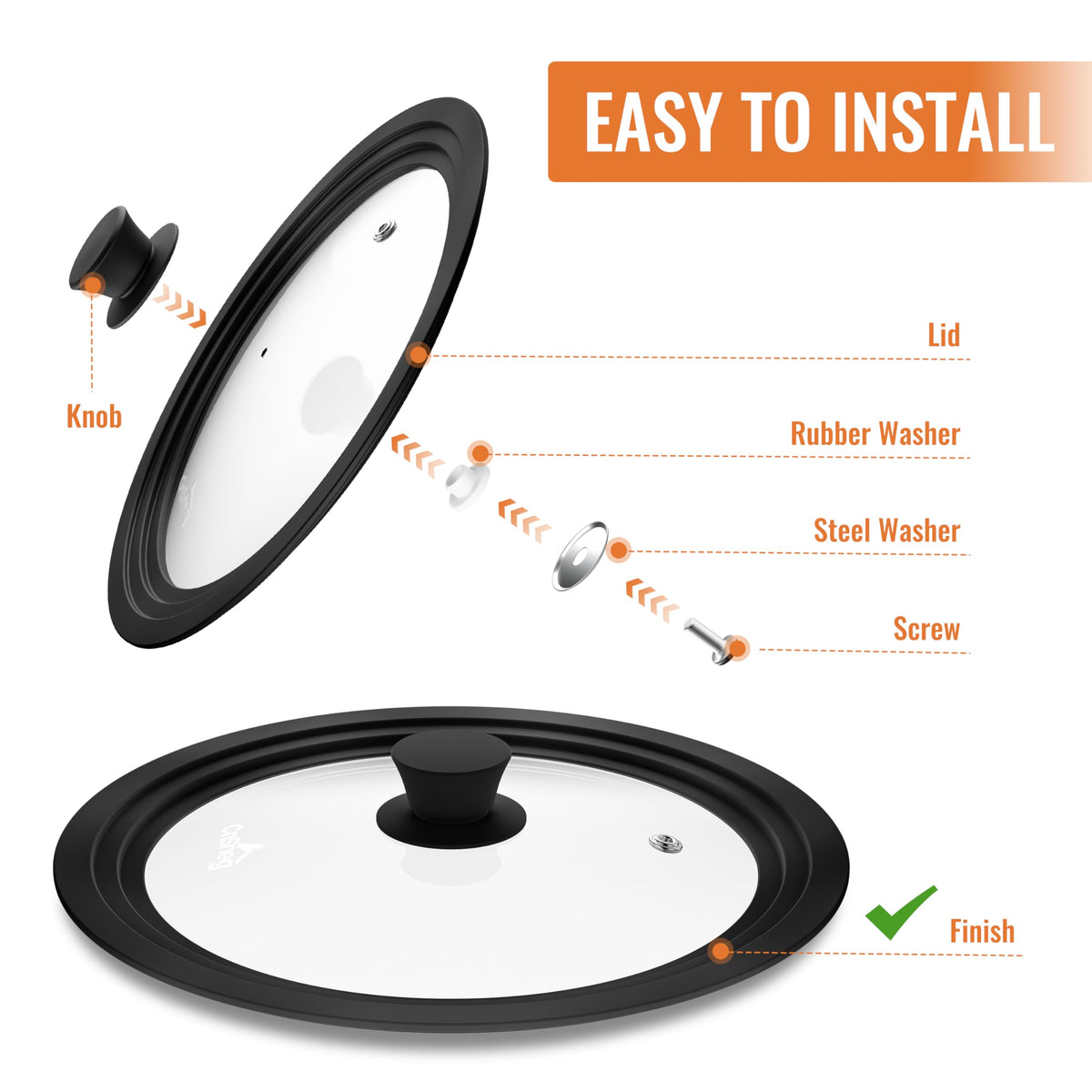 Tempered Glass Pot Lid with Silicone Rim, 10.5", 11" and 12" M381