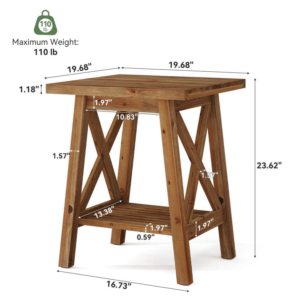 Solid Wood End Table Set of 2, Square Side Table with Storage, 2-Tier Nightstand, Brown Z19231
