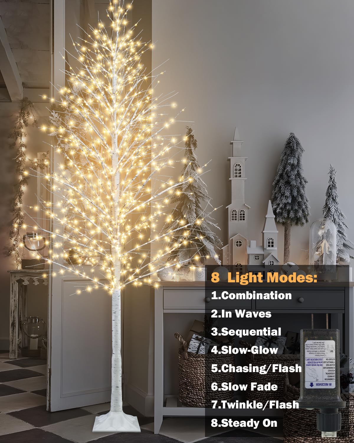 8FT Lighted White Artificial Christmas Twig Tree with 1440 Warm White LEDs M21964