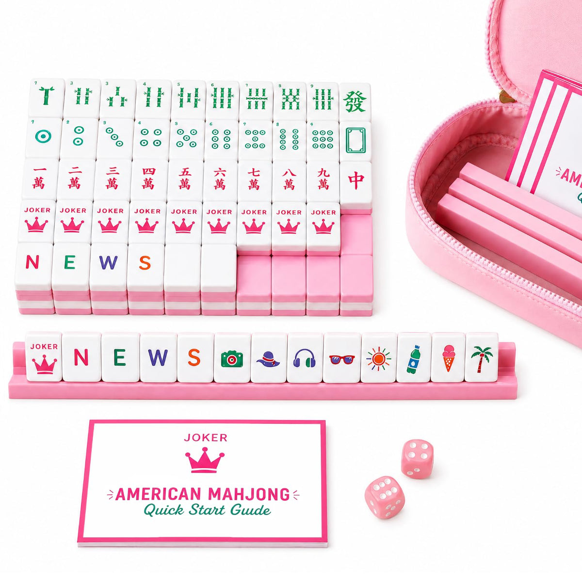 Pink Mini Travel Mahjong Tile Set with Racks and Bag G5669