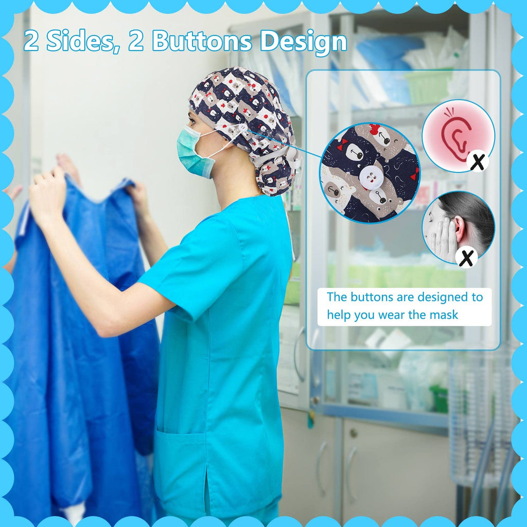 30 Pcs Scrub Caps with Buttons and Ribbon W906