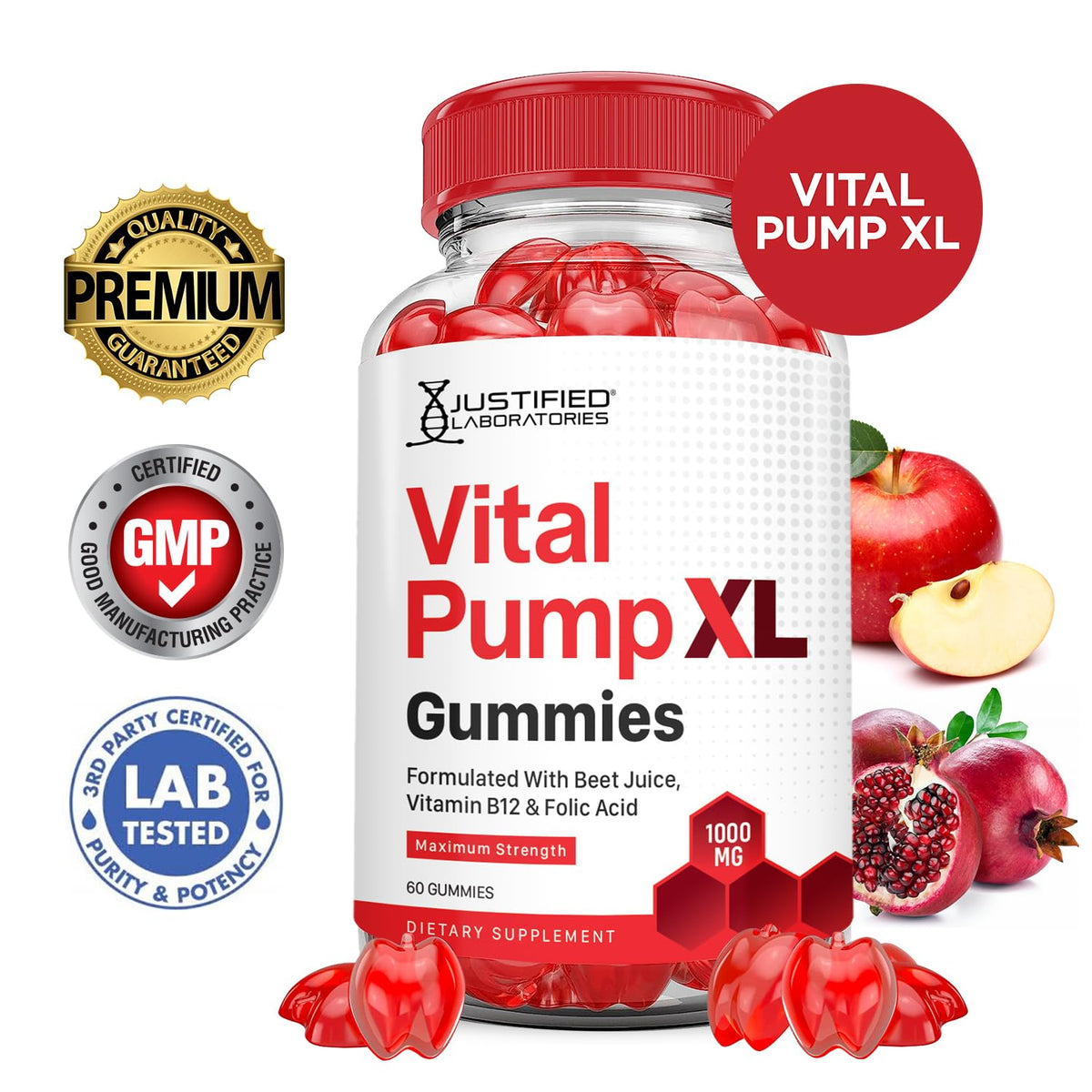 Vital Pump XL Performance Gummies 1000MG Beet Juice B12 Vegan Non GMO 120 Gummys U239113