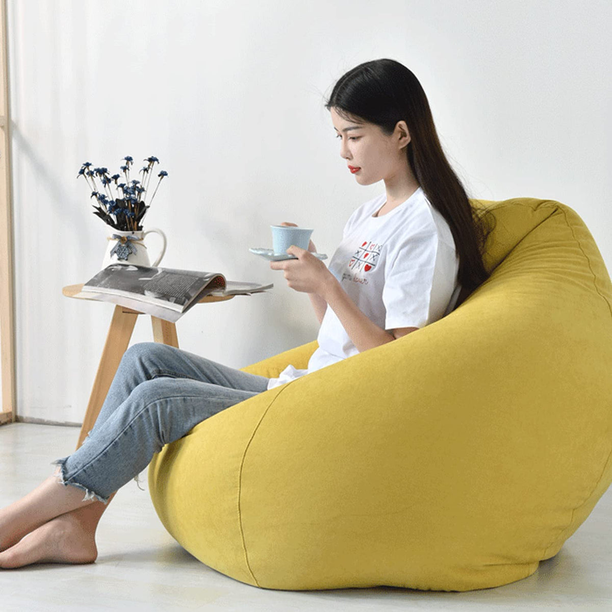 Washable Soft Bean Bag Chair Cover Only 110 * 120cm Yellow Y906