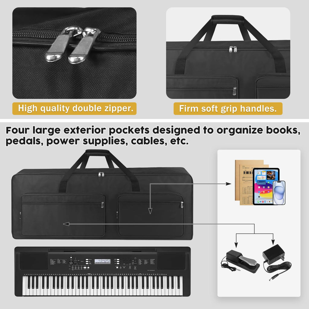 76 Key Piano Keyboard Case Bag with 4-Pocket (Black) P218