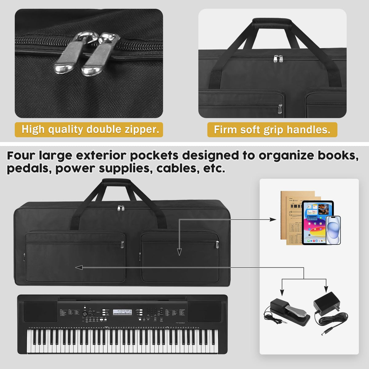 76 Key Piano Keyboard Case Bag with 4-Pocket (Black) P218