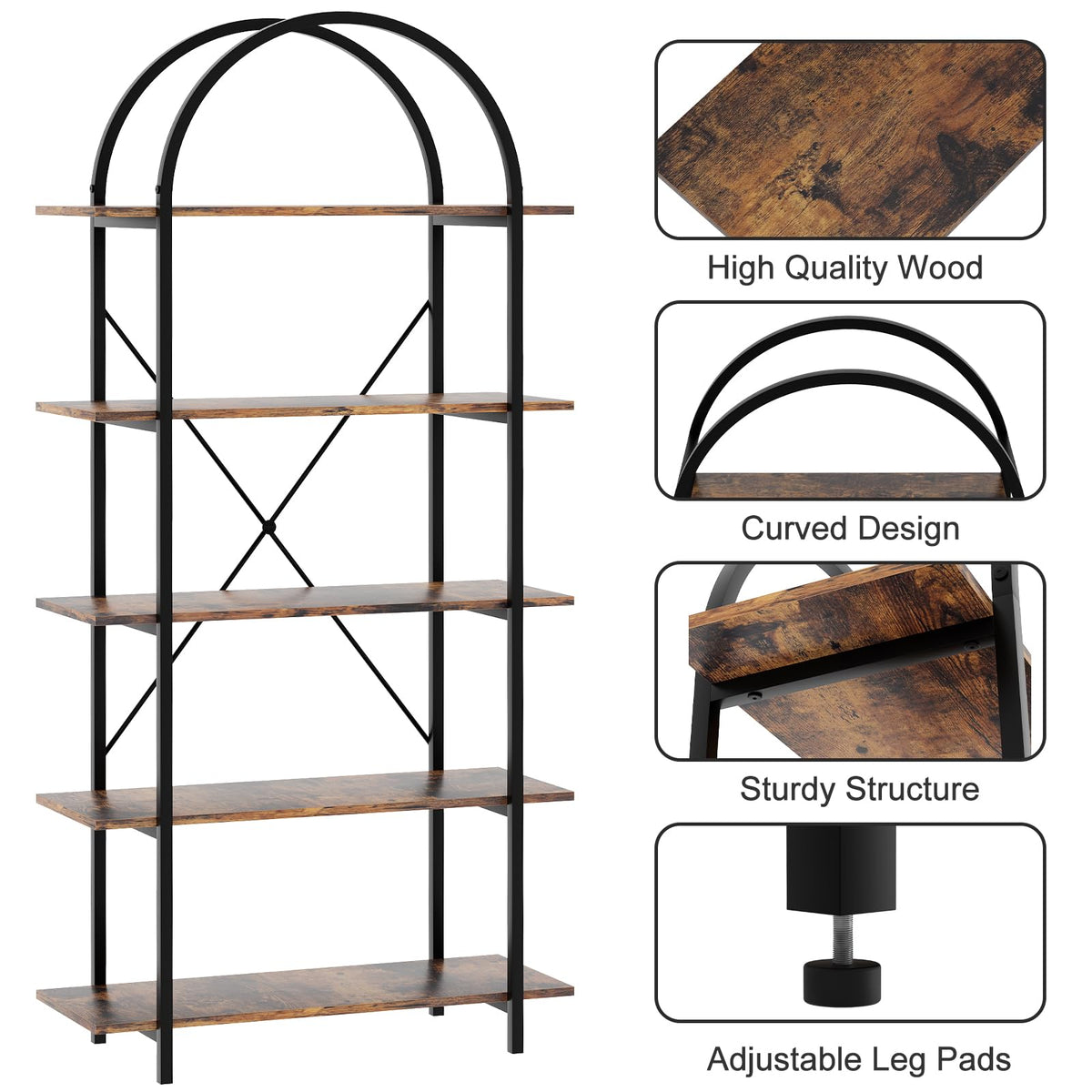 5 Tier Arched Bookshelf A507