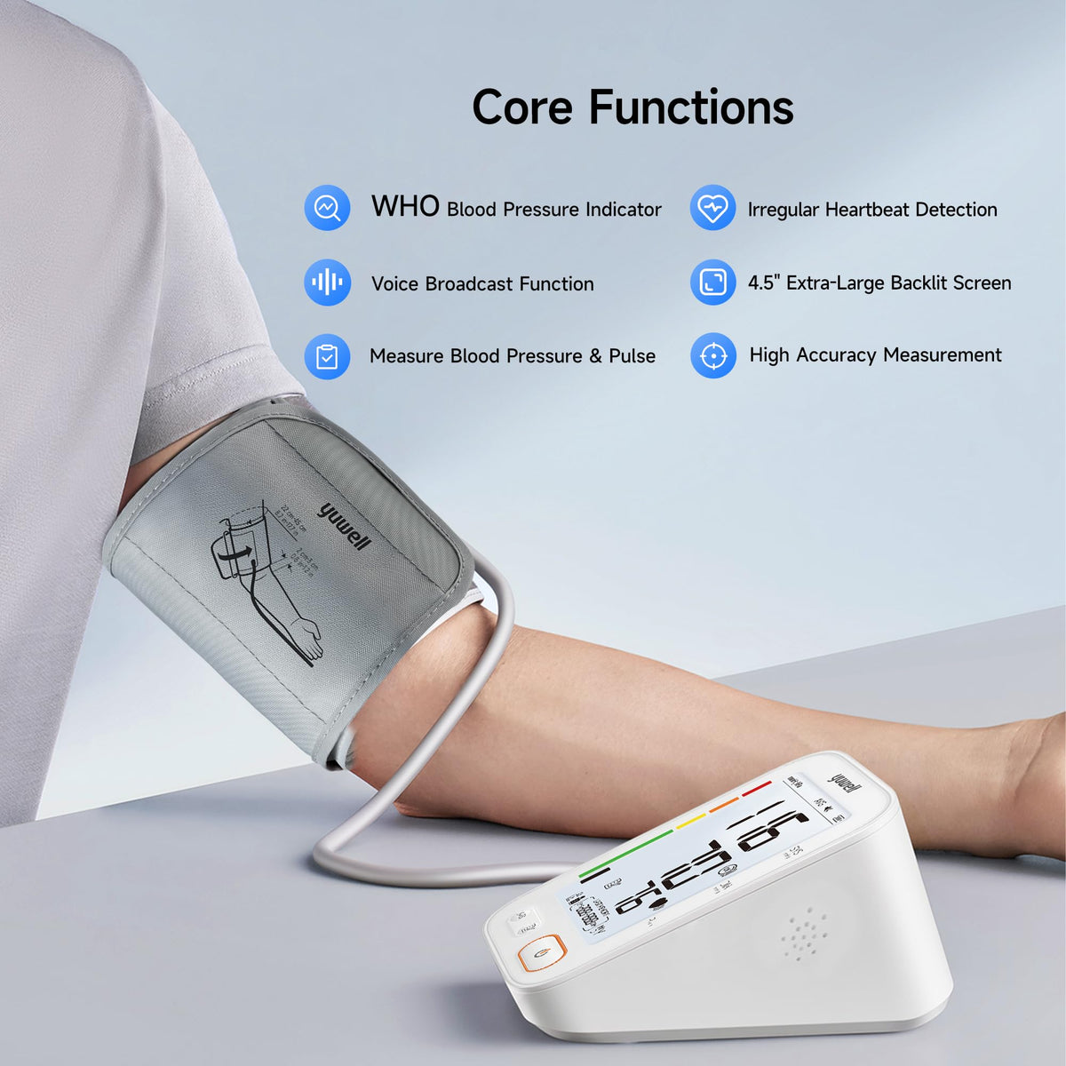 Upper Arm Blood Pressure Monitor with Adjustable Arm Cuff and Backlit Display I820061