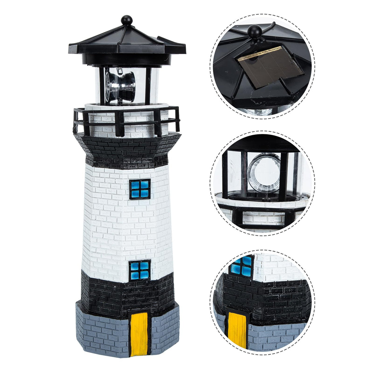 Black and White Resin Solar-Powered LED Lighthouse Garden Light M767492