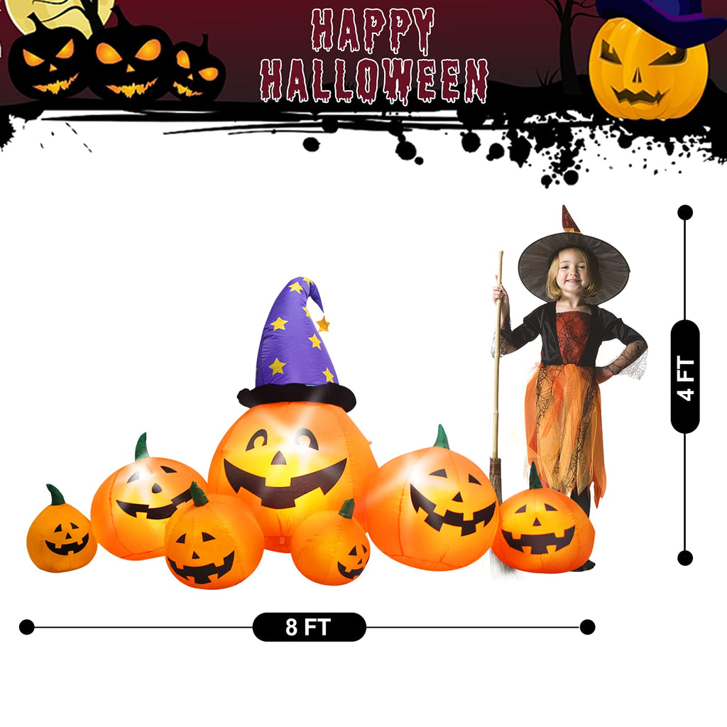 8 FT Inflatable Pumpkins and Witch Hat with Built-in LED Lights E1542