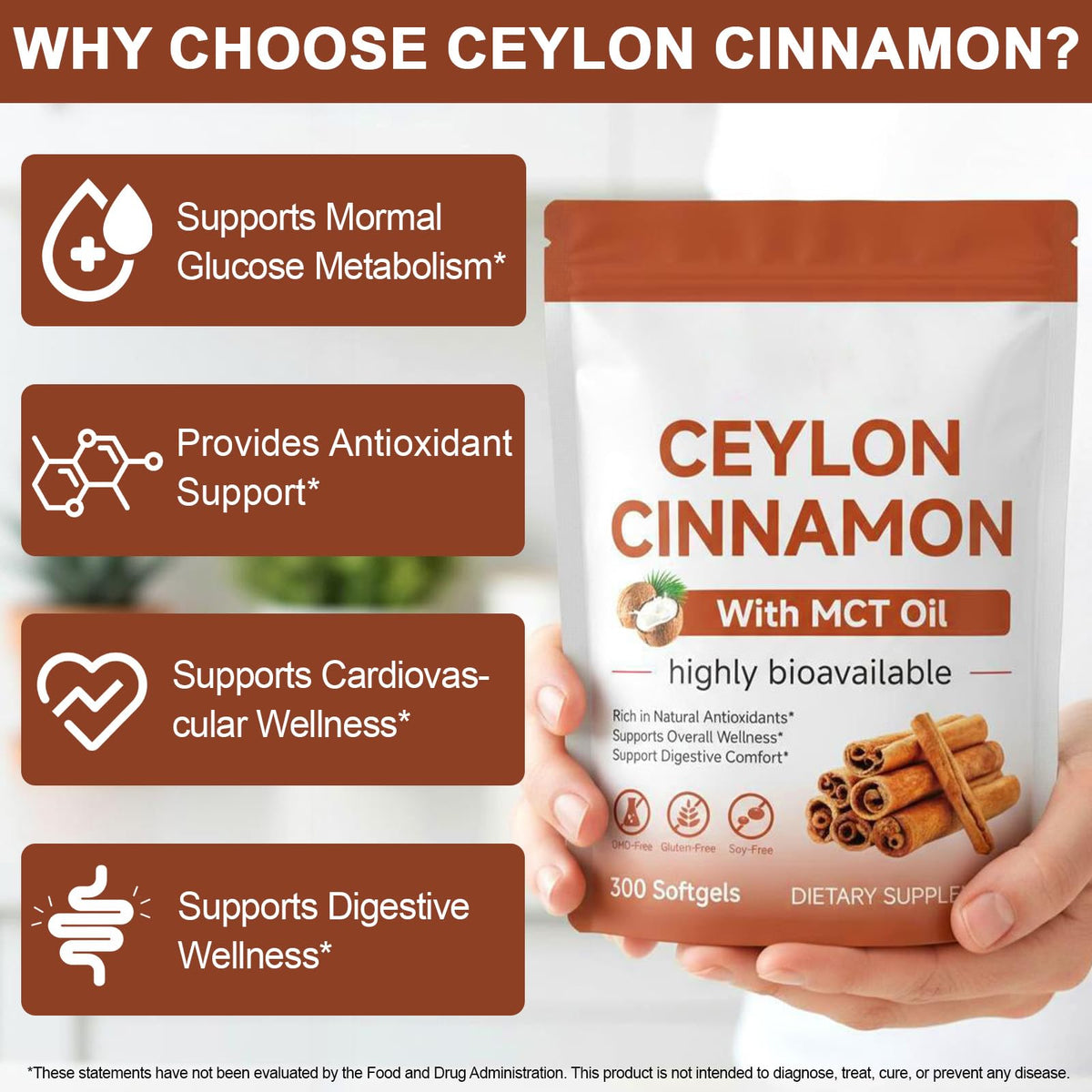 Cinnamon Capsules 300 Softgels with MCT Oil O962