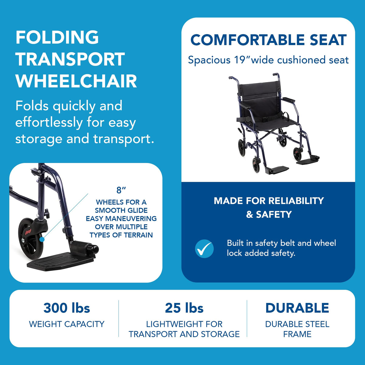 Folding Transport Wheelchair with 19 inch Seat L678648