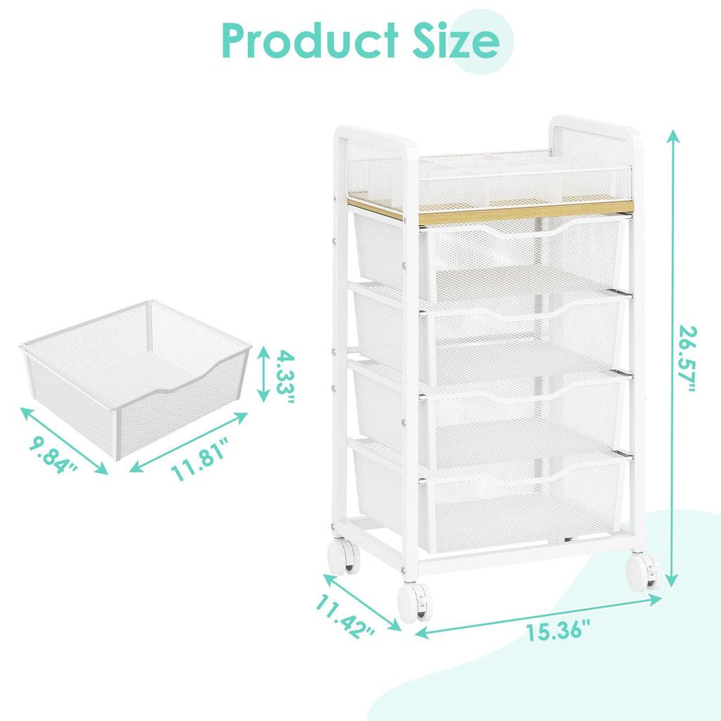 White Rolling Cart with 4 Drawers K892800