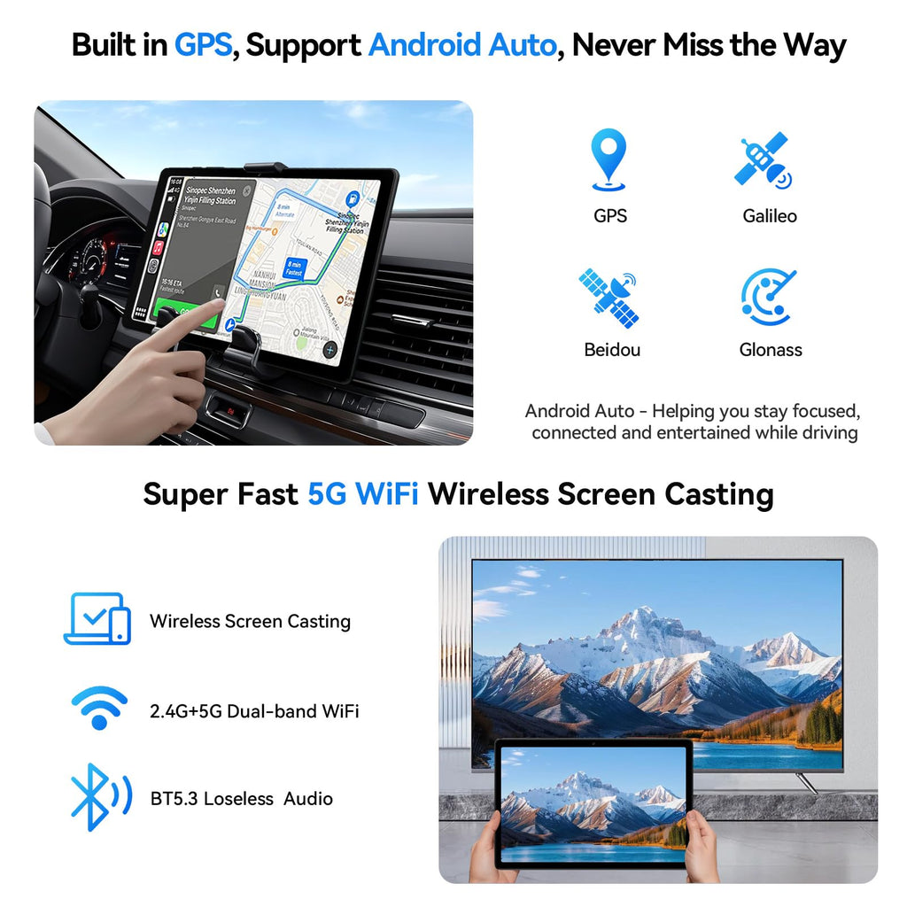 10 inch 2-in-1 Android 15 Tablet with Keyboard, Mouse, and Case, 4G LTE, 12GB RAM + 64GB ROM, Octa-Core, IPS Display, 5G Wi-Fi, GPS, Bluetooth S6825