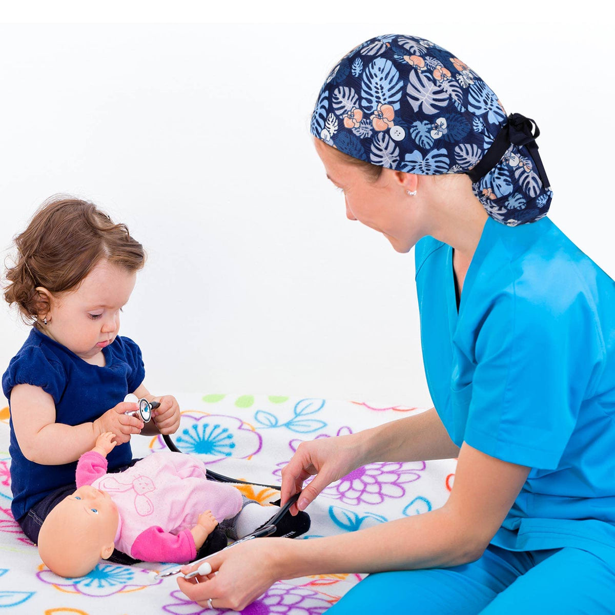 30 Pcs Scrub Caps with Buttons and Ribbon W906