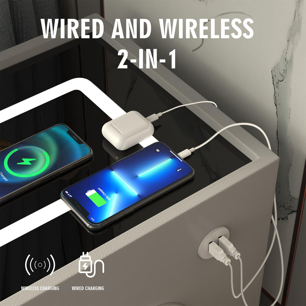 Wireless Charging Nightstand with 2 Drawers X8650
