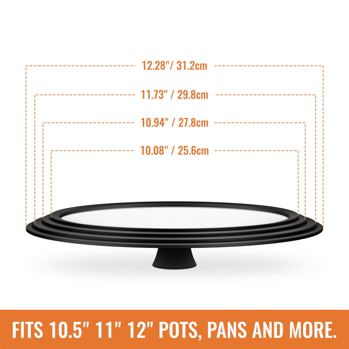 Tempered Glass Pot Lid with Silicone Rim, 10.5", 11" and 12" M381