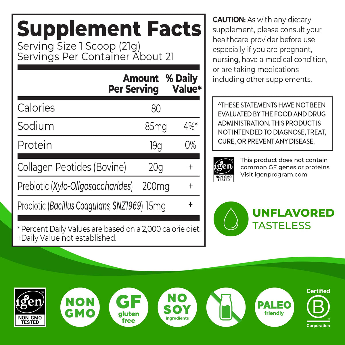 Collagen Peptides + Prebiotic & Probiotics Powder, 1lb N146