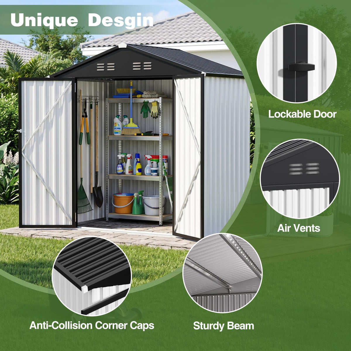 6 x 4 FT Waterproof Metal Outdoor Storage Shed C810
