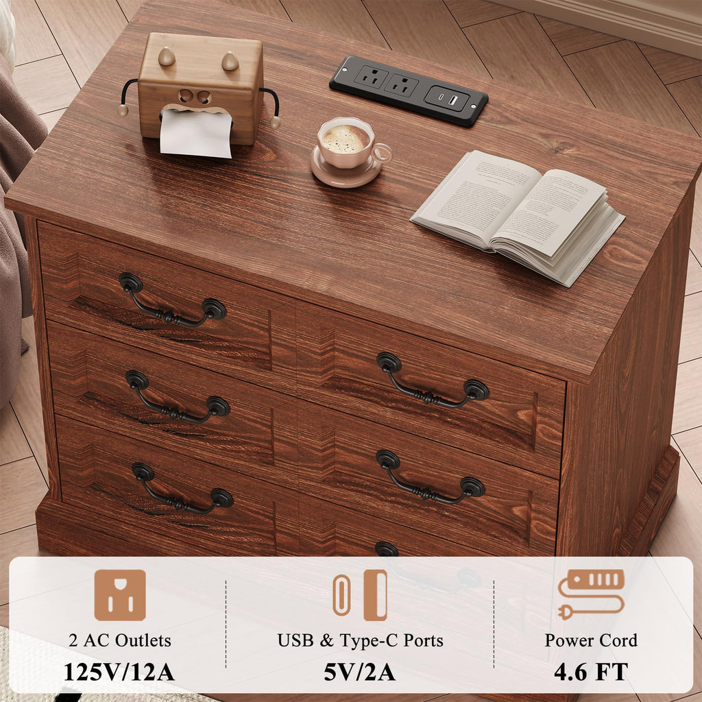 Cherry Wood Nightstand with Charging Station W62327