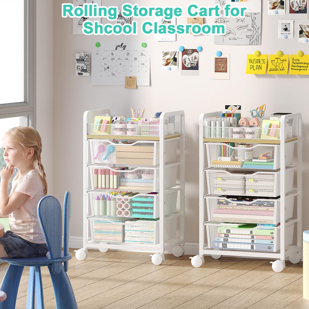 White Rolling Cart with 4 Drawers K892800