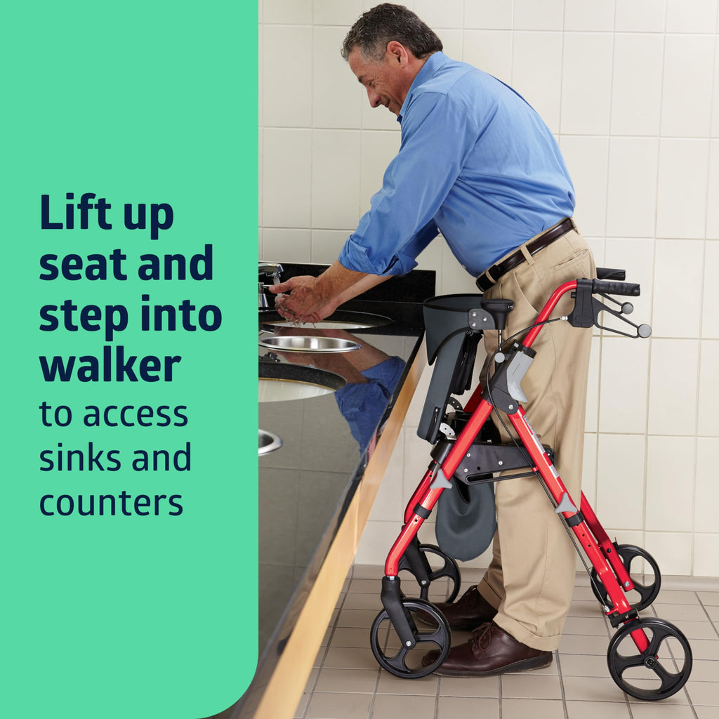 Black & Red Rolling Walker with Memory Foam Seat G763
