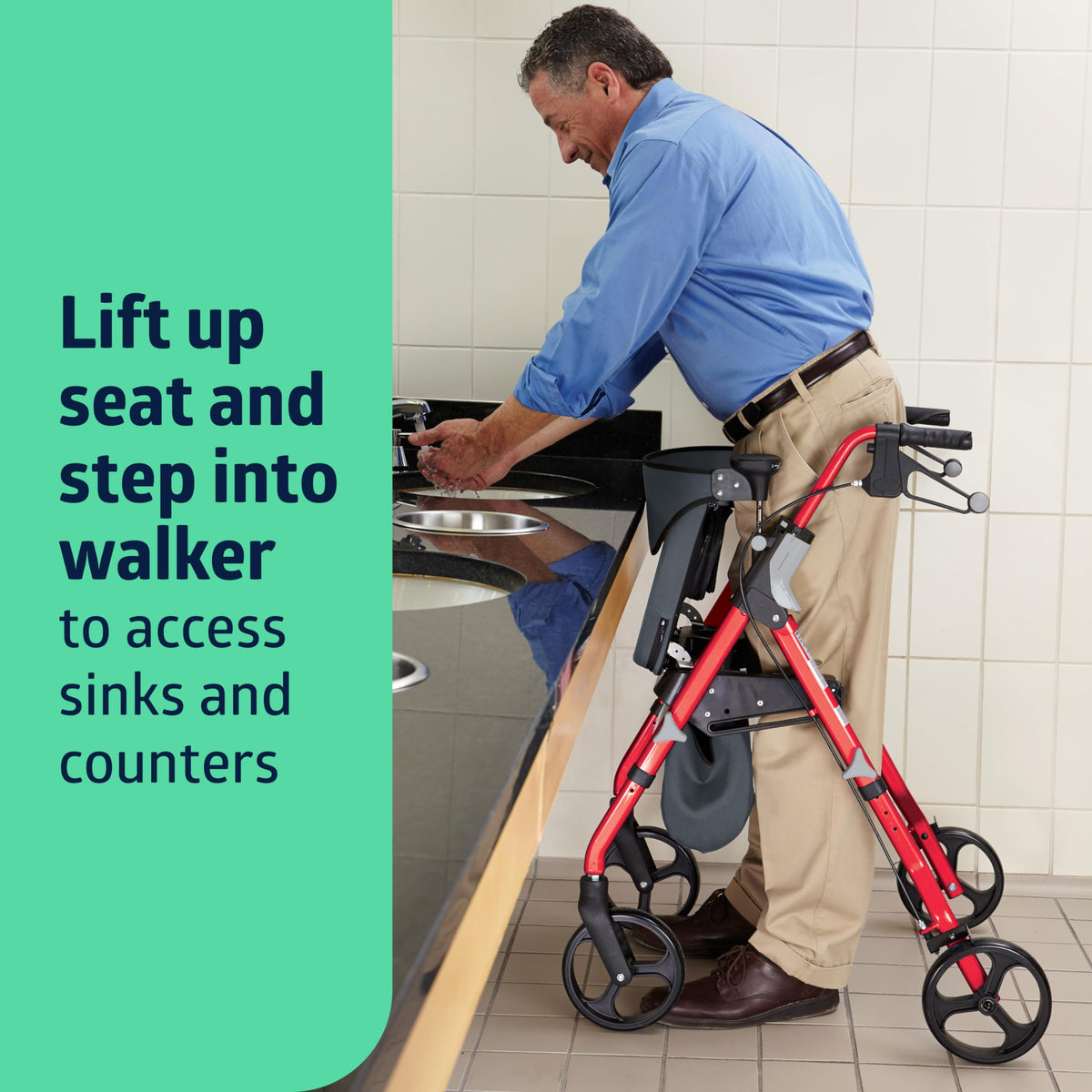 Black & Red Rolling Walker with Memory Foam Seat G763
