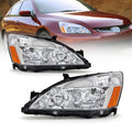 Headlight Assembly for 2003-2007 Honda Accord Chrome Housing Amber Reflector Pair M93946