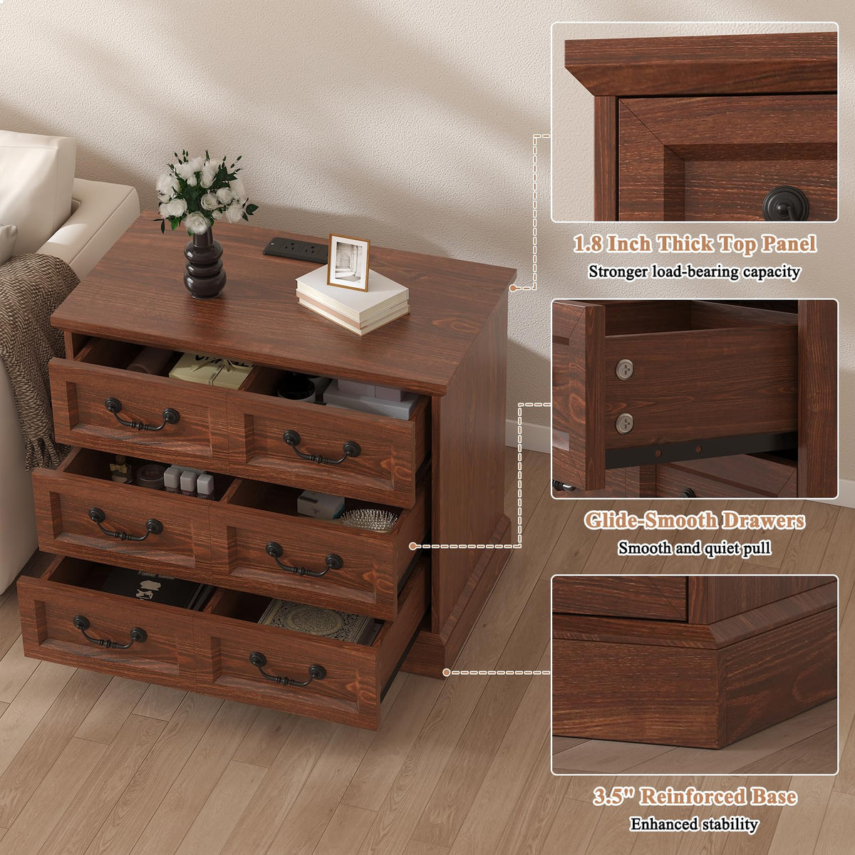 Cherry Wood Nightstand with Charging Station W62327