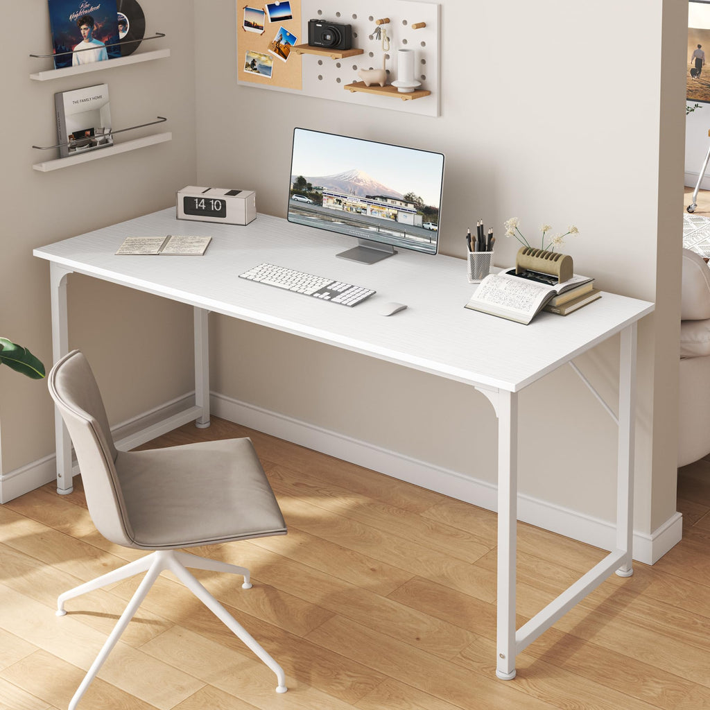 55 Inch White Computer Desk with Metal Frame S552646