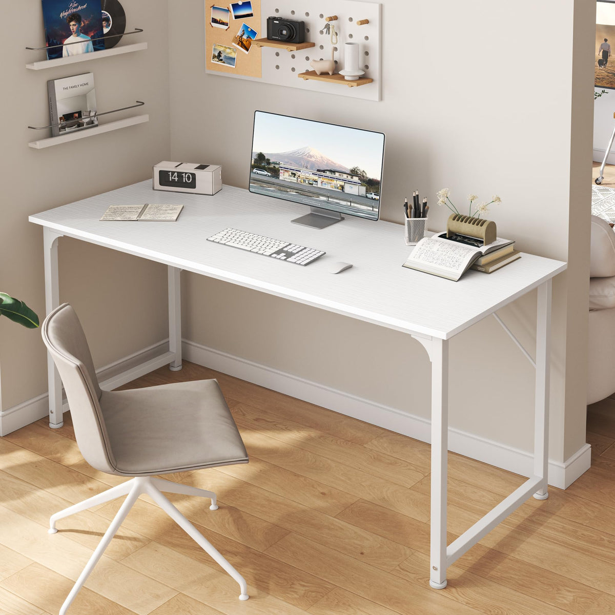 55 Inch White Computer Desk with Metal Frame S552646