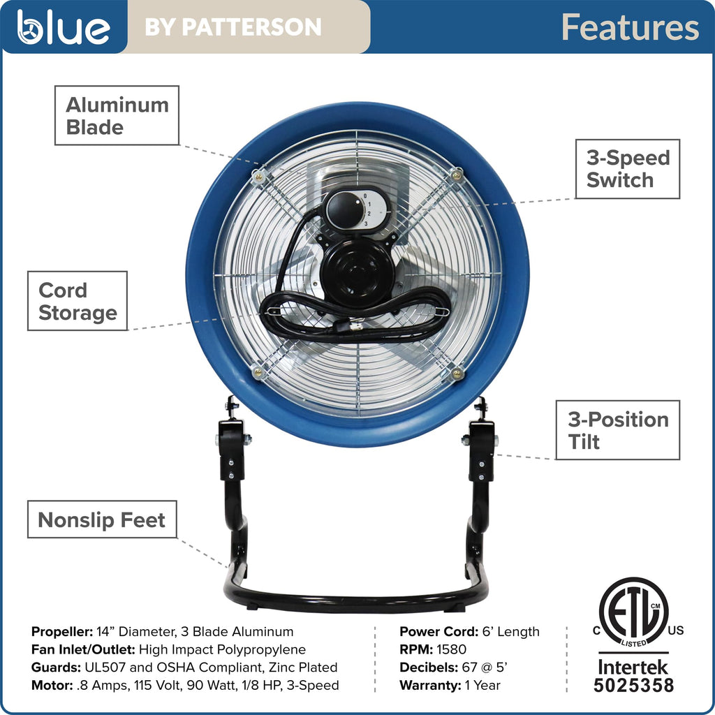 Blue 20-Inch 3-Speed Floor Fan N2805