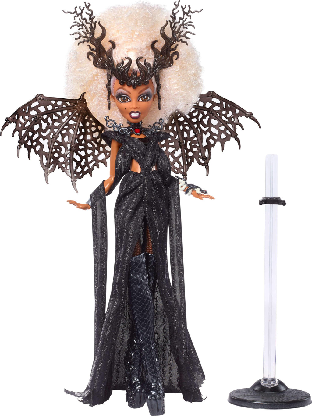 Black Gown Doll with Knee-High Boots and Wings I6822