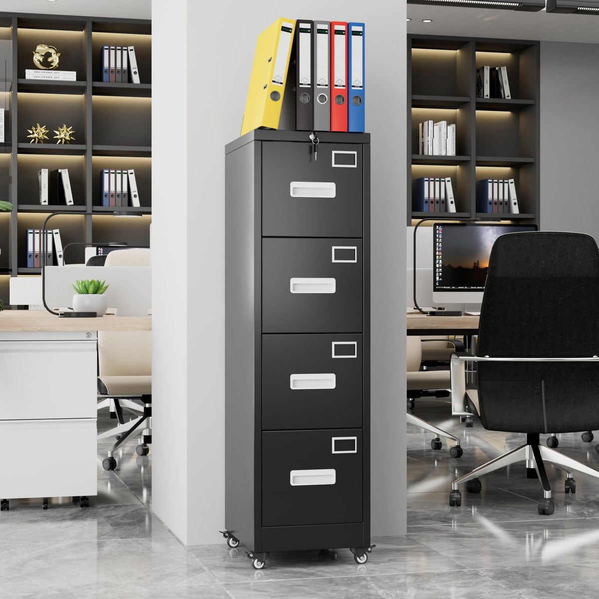 4 Drawer Metal File Cabinet with Lock, Black J831547