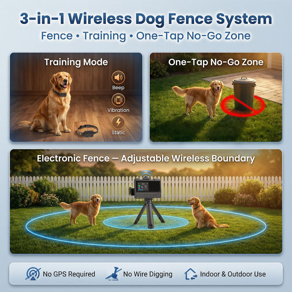 Wireless Dog Fence with Waterproof Collar, Up to 1 Acre O1683