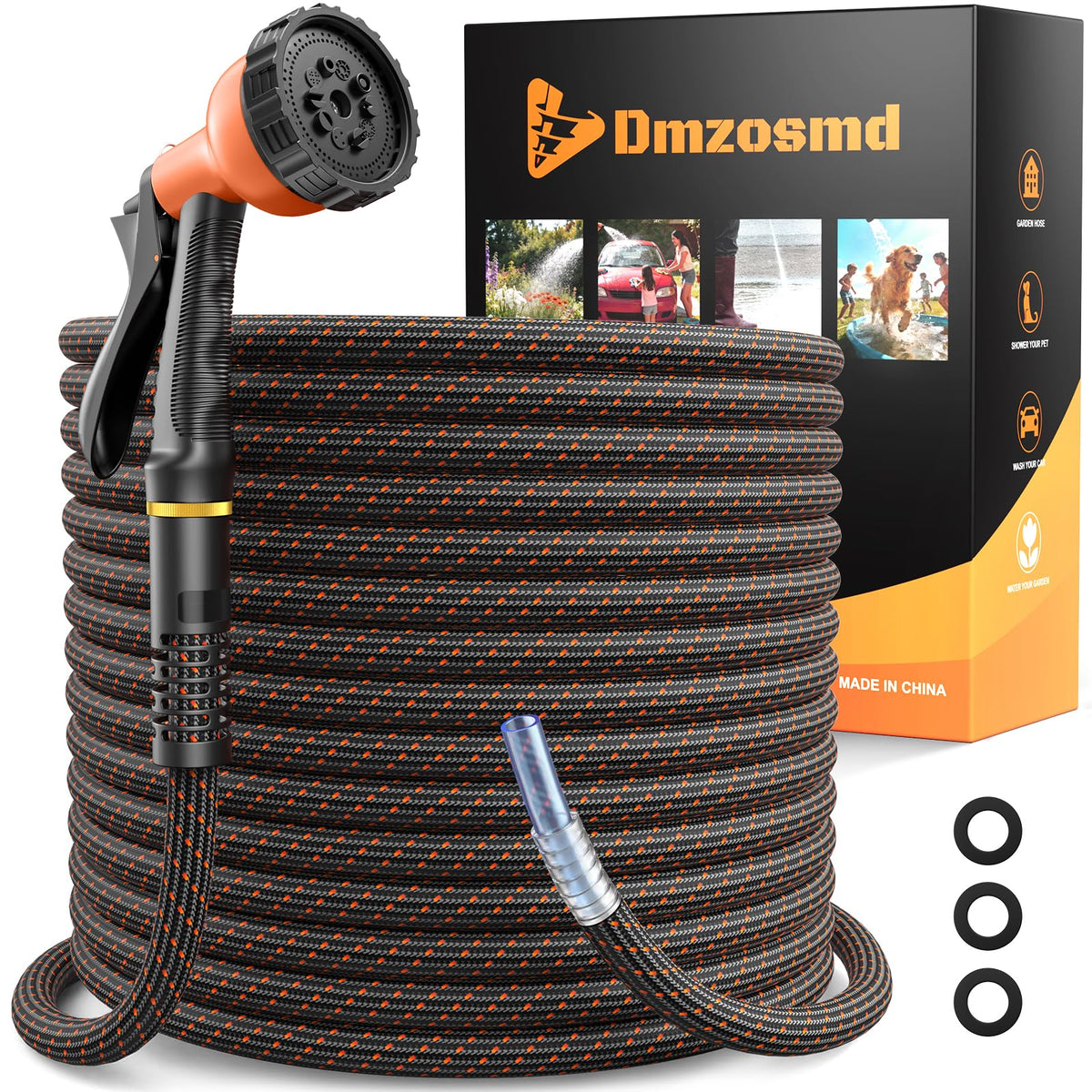 3/4" Flexible Non-Expandable Garden Hose with 10 Function Nozzle, 100ft B807