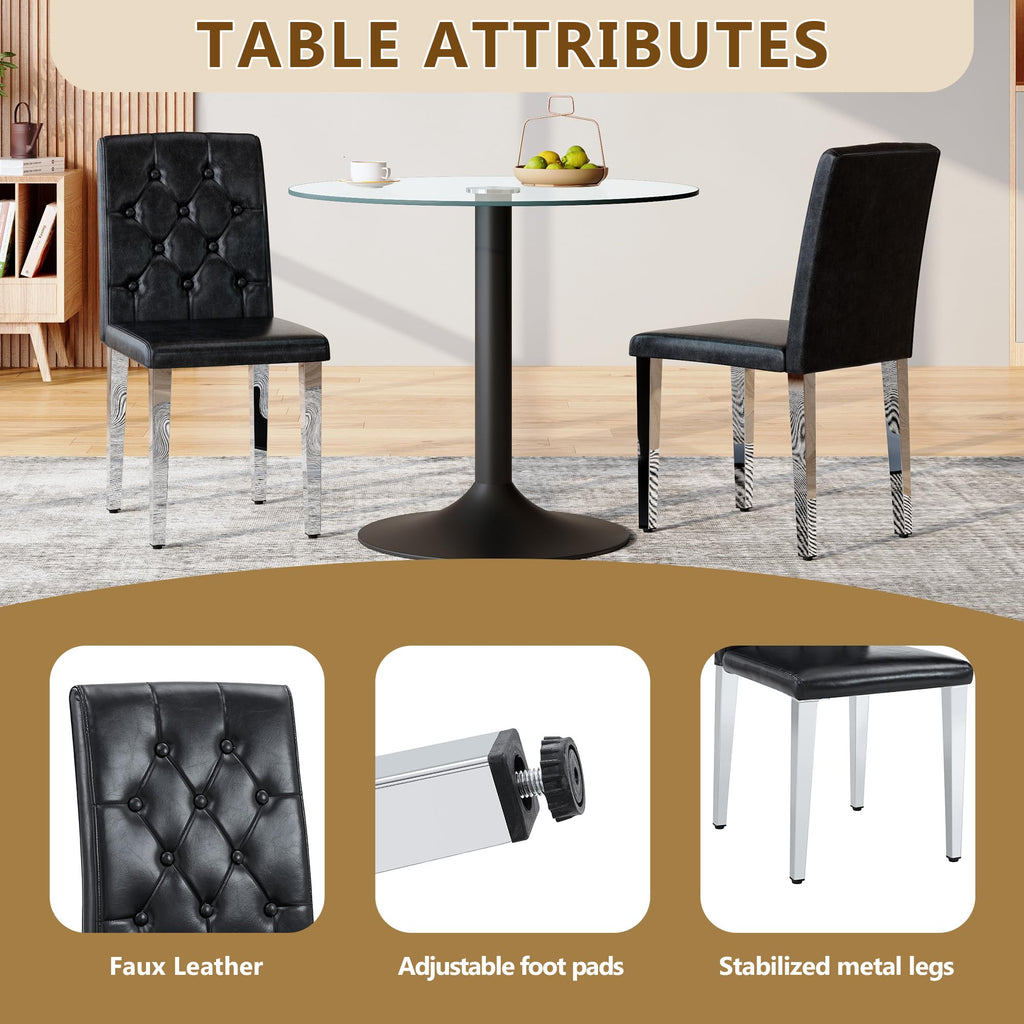 Black Upholstered Dining Chairs Set of 4 with Silver Metal Legs Q13510