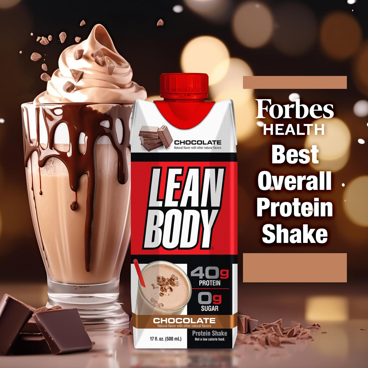 Chocolate Protein Shake, 40g Protein, 0 Sugar, 17 Fl Oz (Pack of 12) Q257629